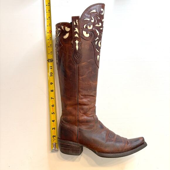 Ariat Hacienda Women's Brown Knee High Leather Inlay Snip Toe Boots Size 7 B 7B - Picture 10 of 13